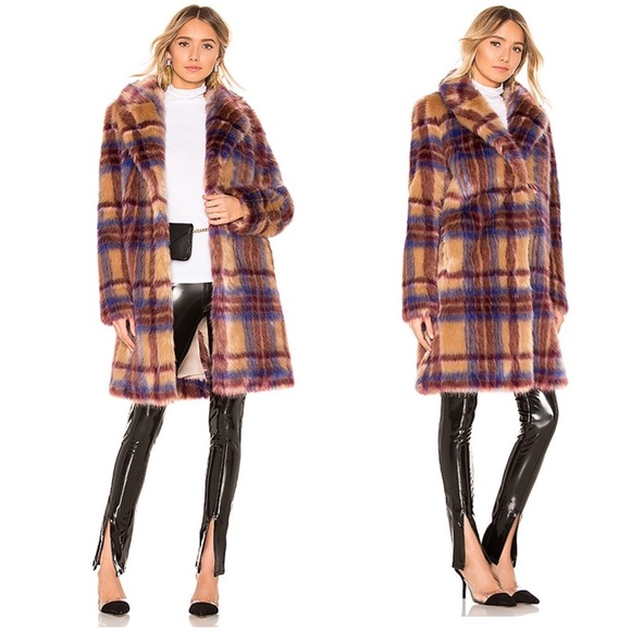 Majorelle Fifi Faux Fur Plaid Tartan Coat - Picture 1 of 6